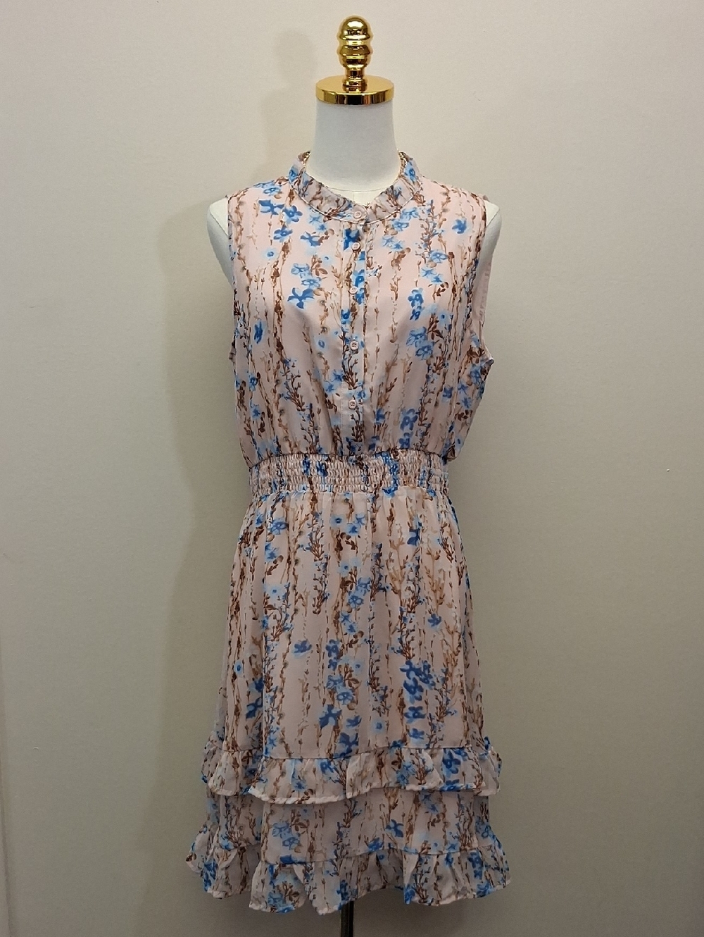 Allegra K Pink Floral Ruched Button Front Mini Dress Coquette Size Medium